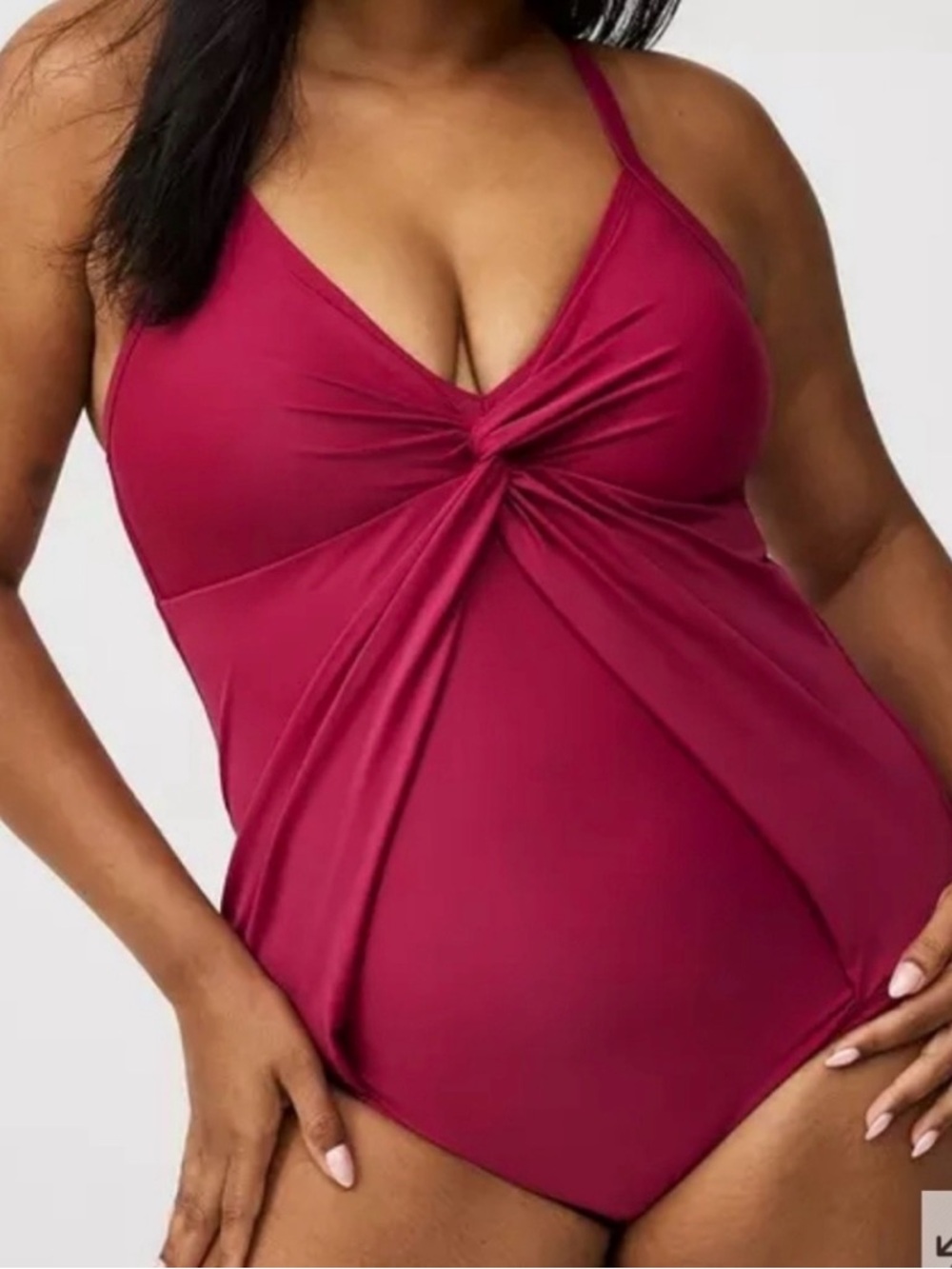 Plunge Twist One-Piece Swimsuit in Berry Torrid size 3
